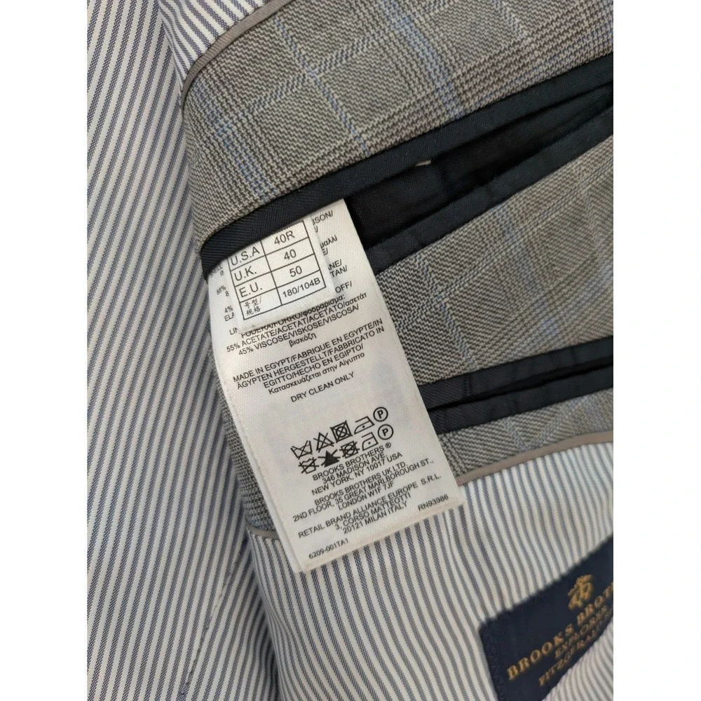 BROOKS BROTHERS Gray Blue Plaid Wool Blend Explorer Fitzgerald Blazer Jacket 40R - Picture 11 of 12